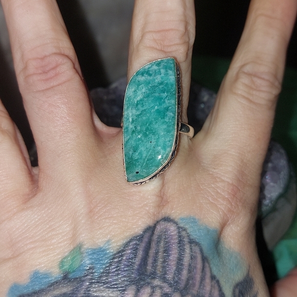 Beautiful Amazonite Silver Ring Size 9 - Picture 3 of 5